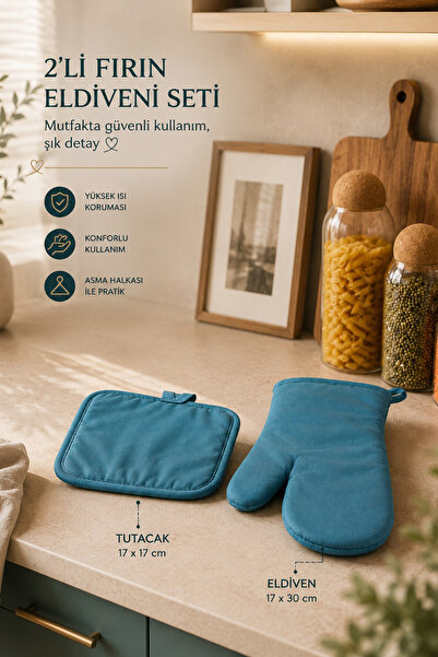 Porsima 3136 2li Isıya Dayanıklı Fırın Eldiveni ve Tutacak Seti Mutfak Eldive...