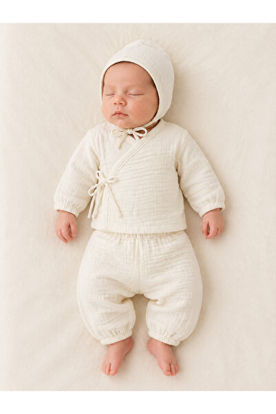 Generic Brand 4 Layer Muslin Newborn Baby 3-Piece Hospital Discharge Set Hat ...