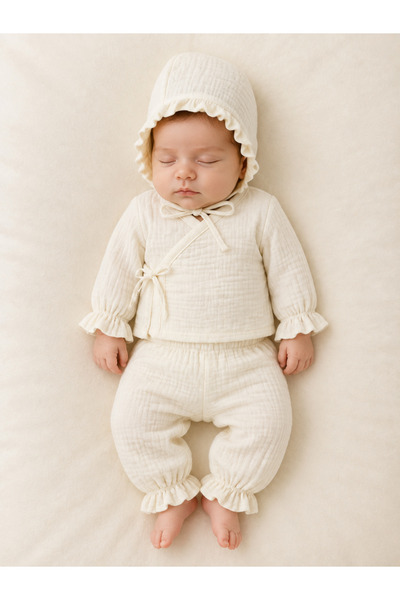 Generic Brand 4 Layer Muslin Newborn Baby 3-Piece Hospital Discharge Set Hat ...