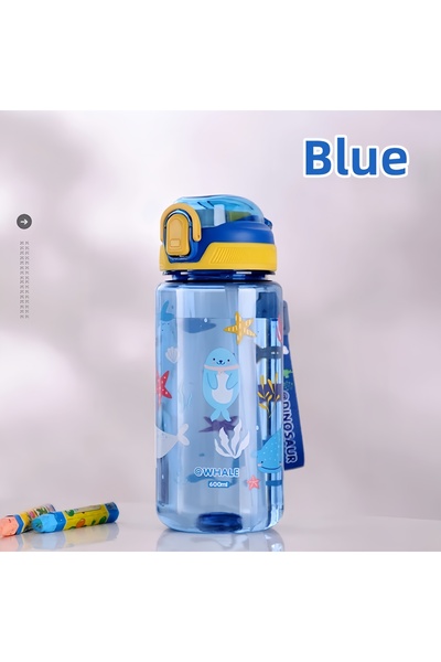 Choice 0.6L Blue 600ml Dinosaur Water Bottle For Kids Water Sippy Cup With Si...