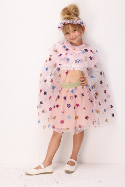 Le Mabelle Powder Sequin Star Patterned Girls' Party Cape Crown Set