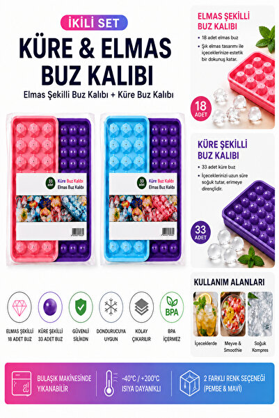 Safechoice Elmas ve Küre Şeklinde 2li Buz Kalıbı Seti