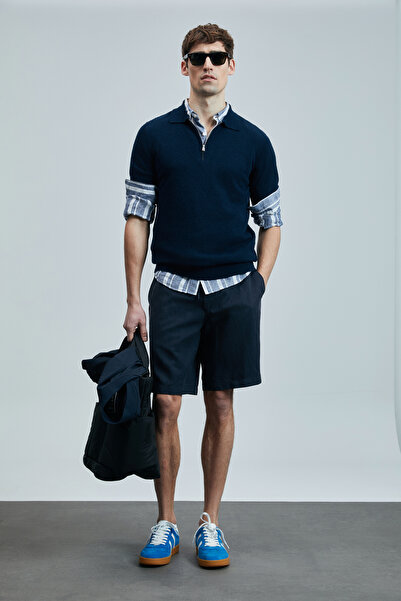 Lufian Aren Men's Cotton Sweater Navy Blue