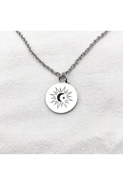 Choice silver Minimalist Moon Star Round Pendant Necklace Couple Street Niche...