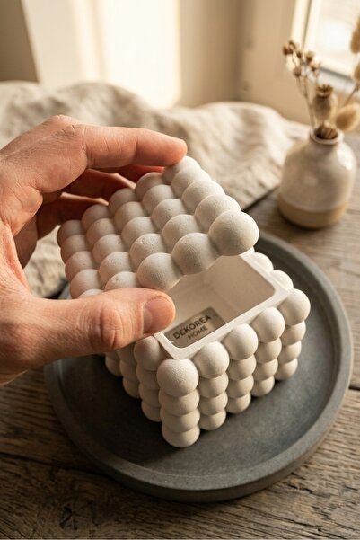 DEKOPOR Bubble Kare Beton Saksı & Kalemlik - Modern Minimalist Dekoratif Orga...