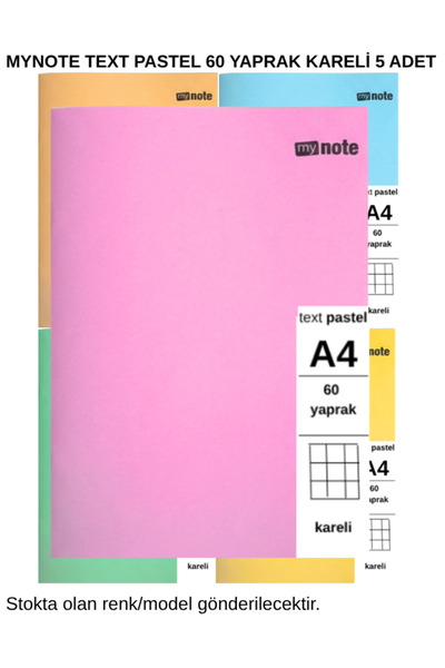 Mynote Text Pastel Notebook A4 60 Sheets Squared 5 Pieces