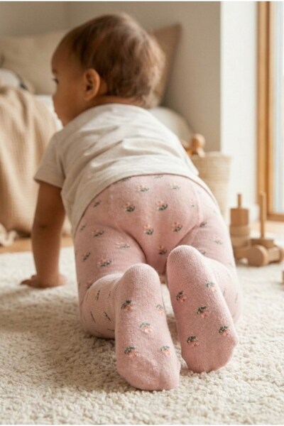 Katia&Bony Baby Jacquard Floral Patterned Pantyhose Pink