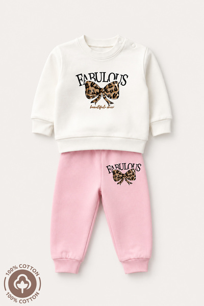 Miniel Baby Girl Ribbon Printed 100% Cotton 6-9-12 Months Top and Bottom 2-Pi...