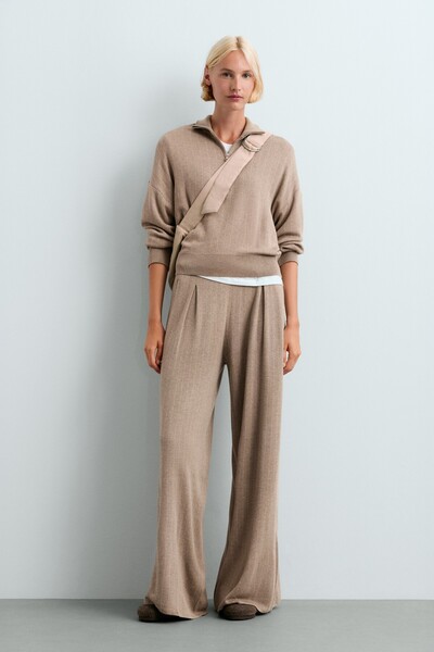 Oysho Pinstripe geniş kesim örgü pantolon