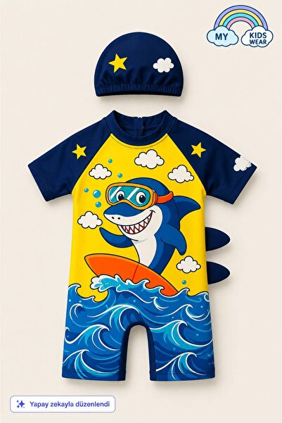 My Kids Wear Tatlı Dino Temalı Boneli Erkek Çocuk Mayo Takımı
