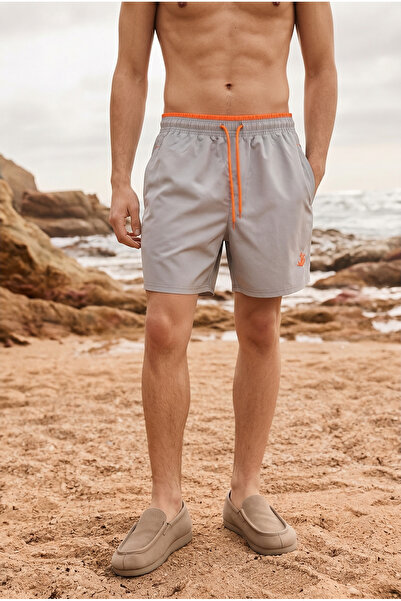 DAMGA JEANS Men's Trendy Summer Gray Swim Shorts with Elastic Waist