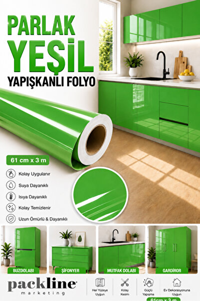 Packline Marketing Яркозелено самозалепващо фолио за покритие на кухненски шк...