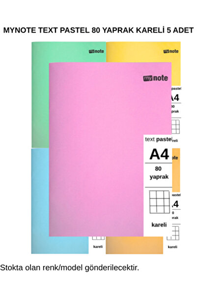 Mynote TEXT Pastel Defter A4 80 Yaprak Kareli 5 Adet