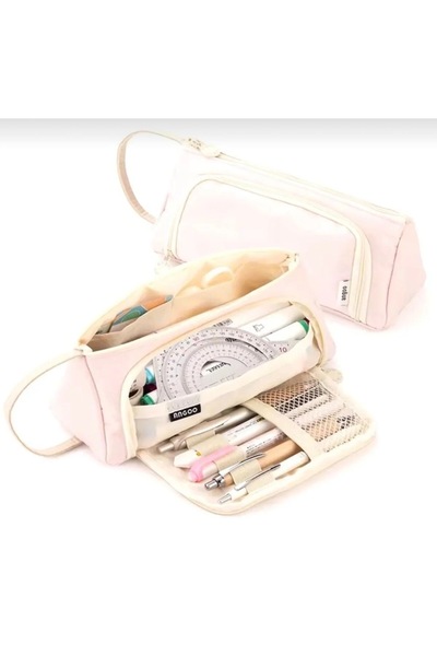 Schulzz Pen Holder Pencil Case Multi-Functional School Pen Holder Canvas Pink