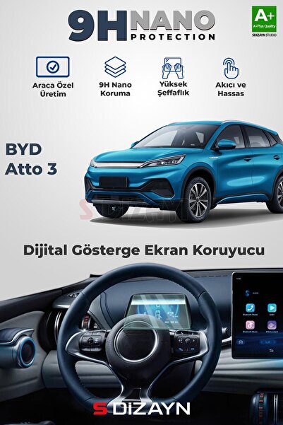S Dizayn S-Dizayn BYD Atto 3 9H Nano Gösterge Ekran Koruyucu (PARLAK) 2024 Üz...