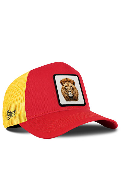 BlackBörk Red-Yellow Trucker Hat with Lion Logo