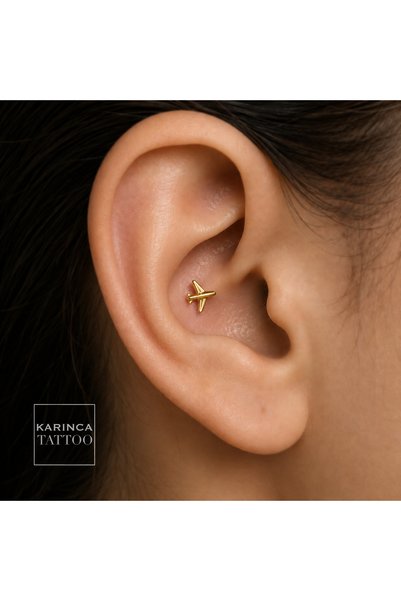 Karınca Piercing Uçak Titanyum Piercing Premium Kalite Pilot Seyahat Gezi Helix Flat Conch Burun Kulak Tragus Küpe