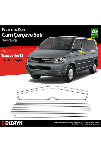 S Dizayn S-Dizayn VW Transporter T5 Uzun Şase Krom Cam Çerçeve Seti 2003-2015...