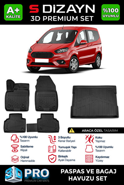 S Dizayn S-Dizayn Ford Courier 3D Pro Havuzlu Paspas ve Bagaj Havuzu Seti (2'...
