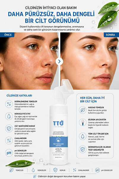 TTO Thermal Yüz Temizleme Köpüğü 200 ml Aplikatörlü Cilt Temizleyici Demodex’e Eğilimli Ciltler
