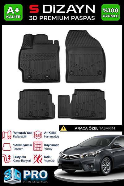 S Dizayn S-Dizayn Toyota Corolla 3D Pro Havuzlu Paspas 2013-2018 A+ Kalite 3D...