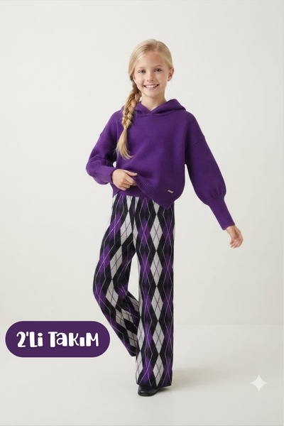 Hilal Akıncı Kids Djevojački pleteni džemper sa šišmiš rukavima Sa baklava ša...