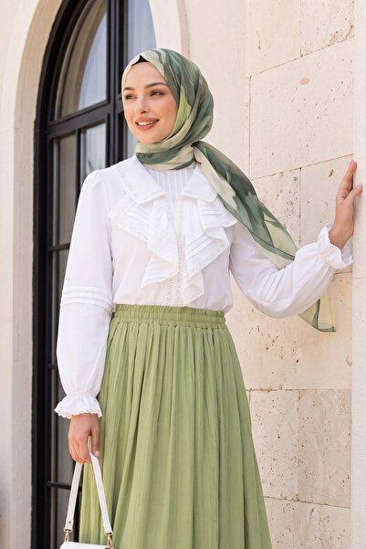 Modamorfo Ruffled Front Scalloped Sleeve Elasticated Blouse -White