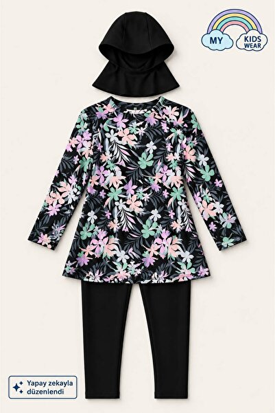 My Kids Wear Girl's Hijab Swimsuit 3-Piece Set (Top + Leggings + Cap) 12567