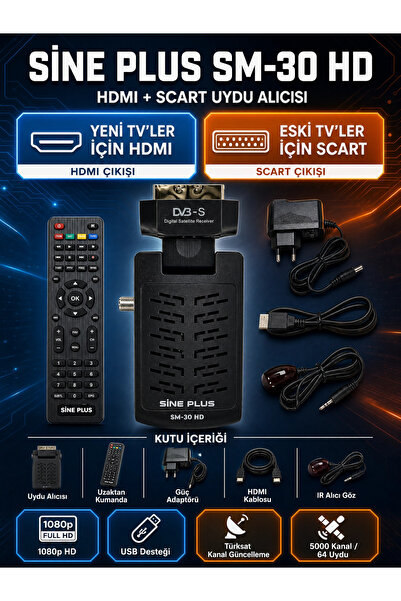 Sine Plus SM-30G Scart - HDMI HD Uydu Alıcısı-HDMI Çıkışı / SCART Çıkışı