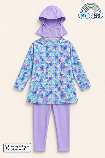 My Kids Wear Kız Çocuk Tesettür Mayo 3’lü Takım (Üst + Tayt + Bone) 12569