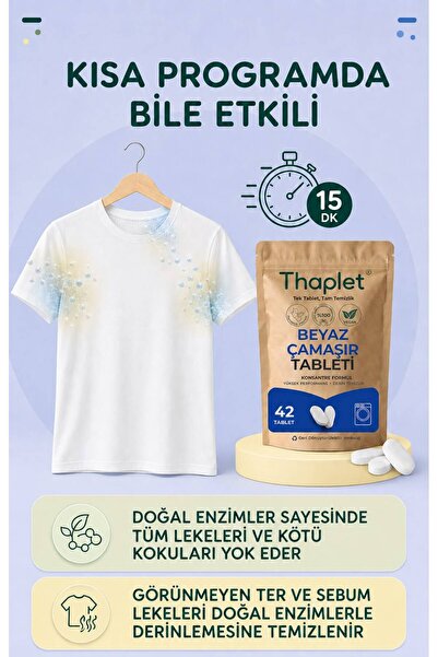 Thaplet Beyaz Çamaşır Deterjanı Tableti Ultra Etkili 42 Adet Tablet