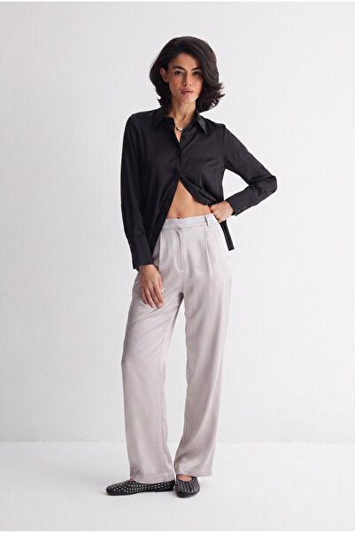 Silk and Cashmere Açık Gri Estrella Saf İpek Pantolon