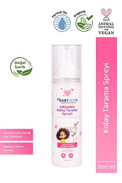 Baby İcon %100 Organik Vegan Kolay Saç Tarama Spreyi Çocuklar İçin Nemlendiri...