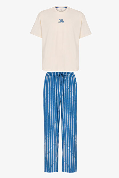 Penti Raffiniertes gestreiftes Oversize-Hosen-Pyjama-Set für Herren mit kurze...