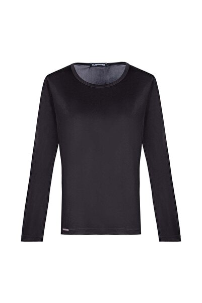 Silk and Cashmere Siyah Marina İpekli Yuvarlak Yaka Bluz