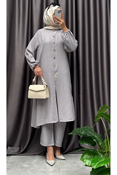 NİSUM MODA Linen Look Half Button Suit