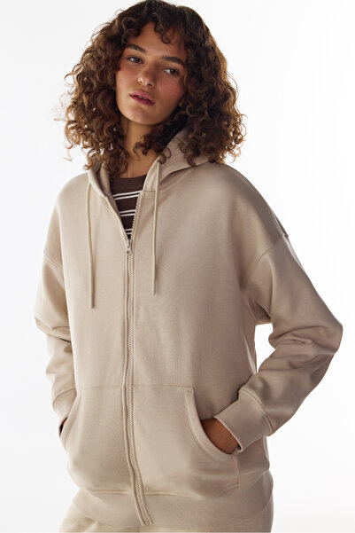 Penti Bej Şardonlu Fermuarlı Kapüşonlu Sweatshirt