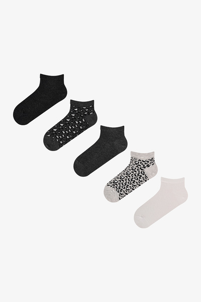 Penti Black Gray Leopard Everyday 5 Pairs of Booties Socks