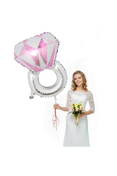 partidolu Gümüş Renk Tektaş Yüzük Şeklinde Folyo Balon 84x54 cm 1 Adet bride