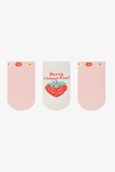 Penti Kız Çocuk Pembe Berrylicious Fun Pamuklu Çilek Desenli 3 Çift Patik Çorap