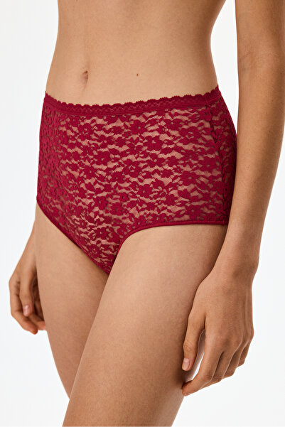 Penti Bordo Easy Dantel Çiçekli Yüksek Bel Slip Külot