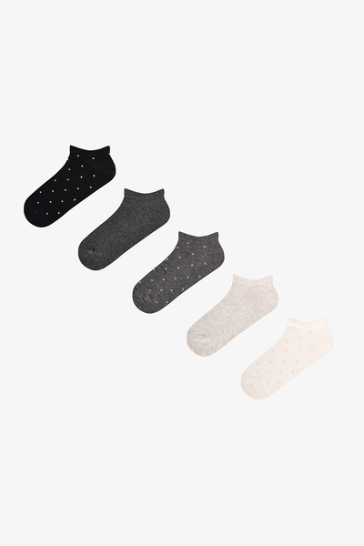 Penti Light Gray Black Classic Polka Dot Patterned Cotton 5 Pairs of Booties ...