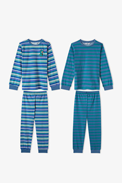 Penti Erkek Çocuk Mavi Çizgili Lovers Pamuklu Uzun Kollu 2'li Pijama Takımı