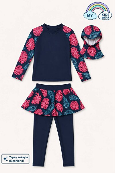 My Kids Wear Three-Piece Girls' Hashema, Hijab, Skirt, Closed Swimsuit