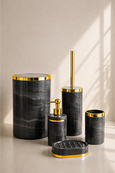 TrendBanyoMutfak 5 Piece Marble Pattern Bathroom Set / WC Brush Holder, Liqui...