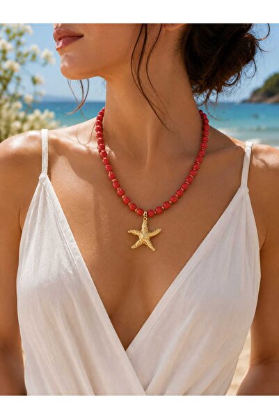 Sinem Şanlı Atelier Maris Lava Stone & Gold Starfish Necklace Purple Black Red