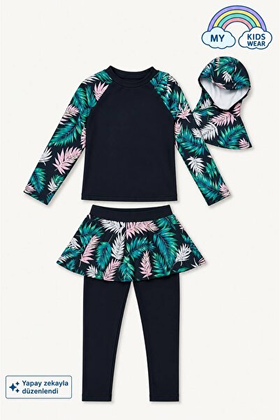 My Kids Wear Three-Piece Girls' Hashema, Hijab, Skirt, Closed Swimsuit