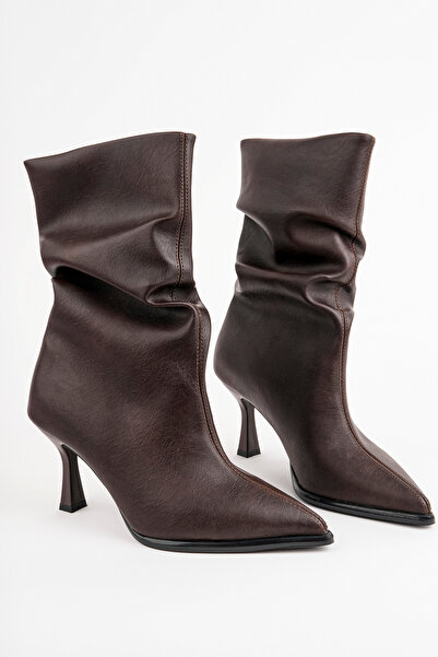 bakac store Women's Brown Drawstring Leather Heeled Boots