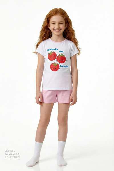 Penti Rosa Tomaten-Pyjama-Set mit kurzen Ärmeln für Mädchen, 2-teilig