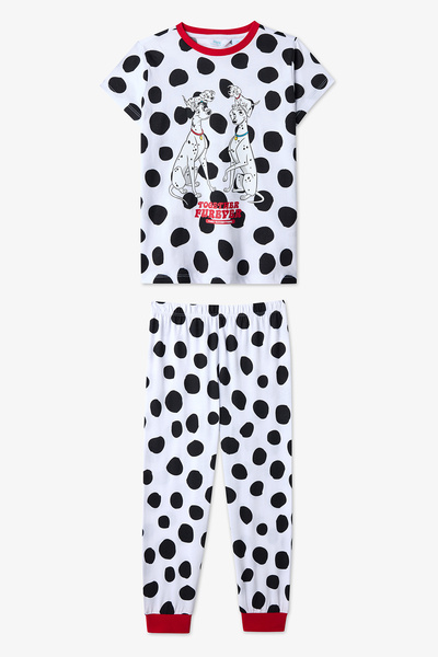 Penti Unisex dětská bílá pyžamová souprava Lic Dalmatians Fam s krátkým rukávem
